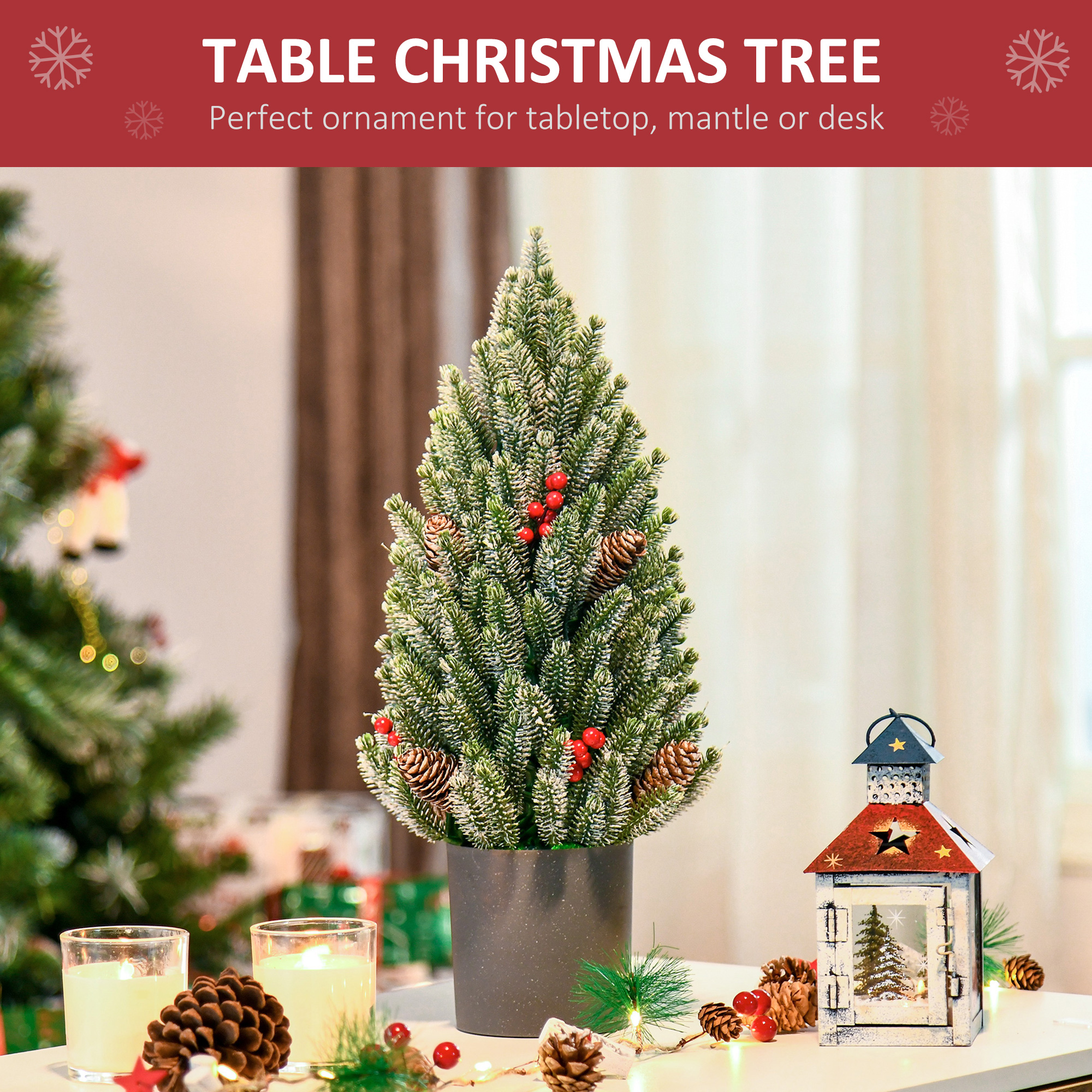 HOMCOM Sapin Noël 18po, neige givrée, décorations