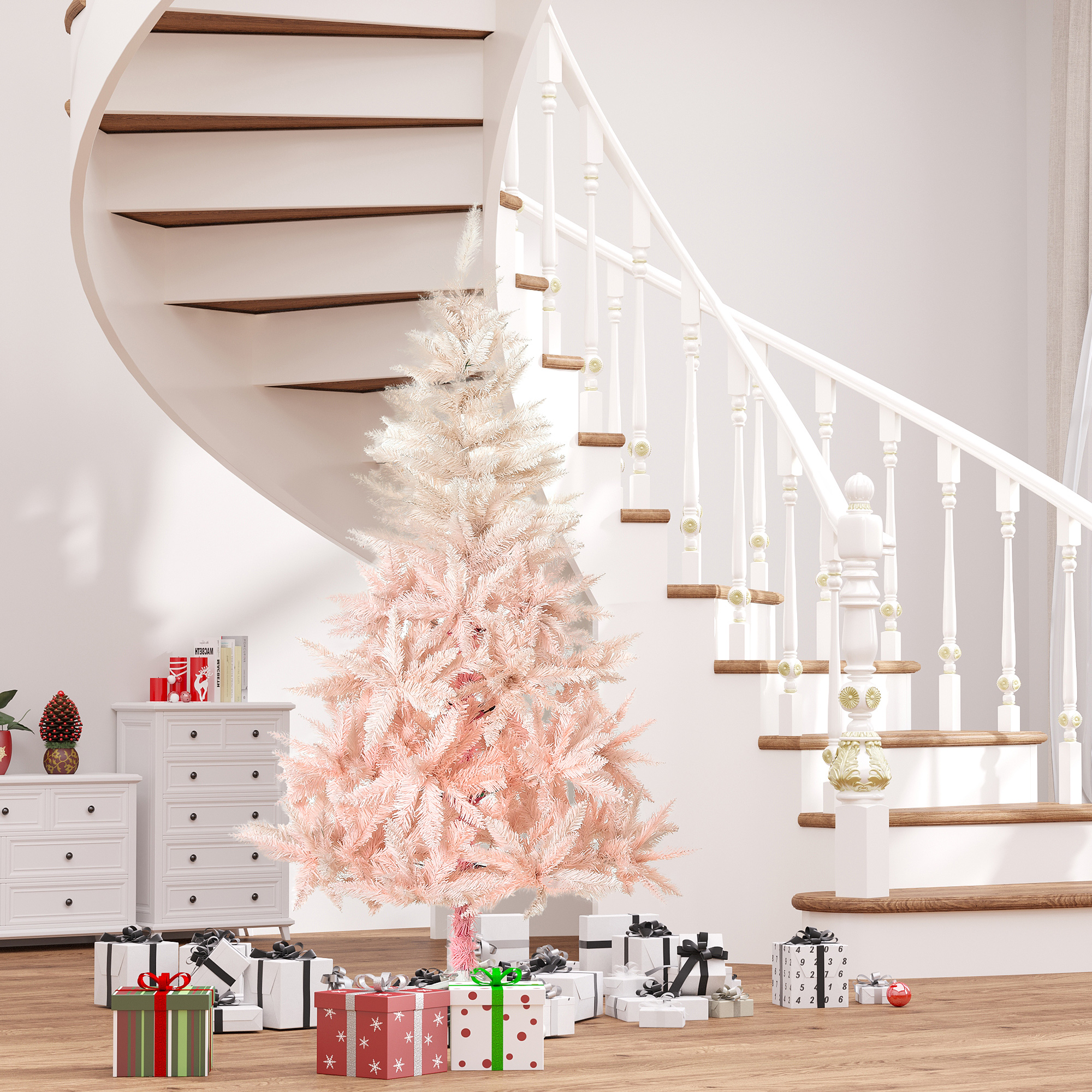 HOMCOM Sapin artificiel 7pi non-éclairé 1000 branches rose