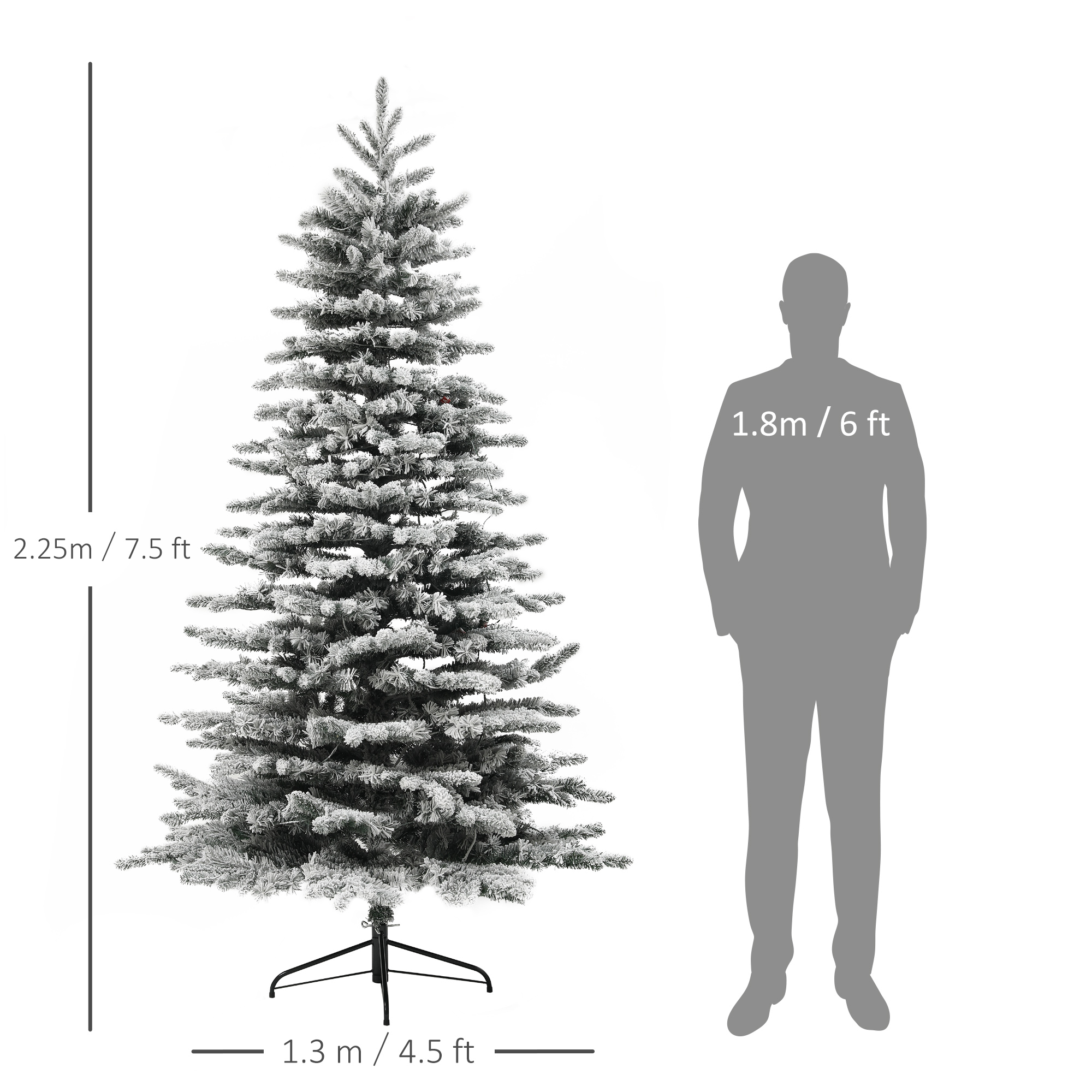 HOMCOM Sapin de Noël artificiel 7,5 pi préclairé 500 DEL 1264 branches