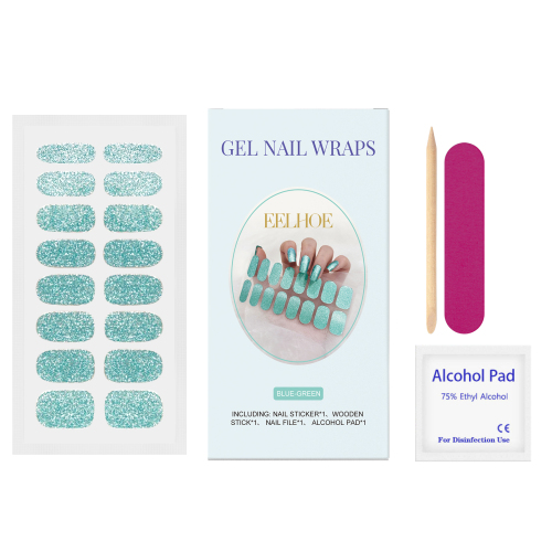 EELHOE Stickers Ongles Gel Bleu-Vert - Style minimaliste