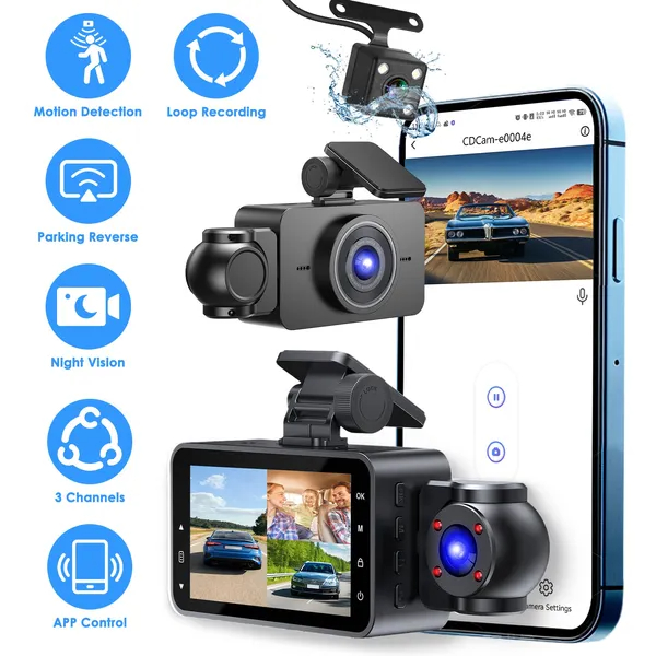 Caméra auto WiFi FHD 3 canaux vision nocturne 32G