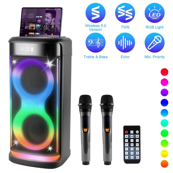Haut-parleur sans fil portable avec micro et télécommande