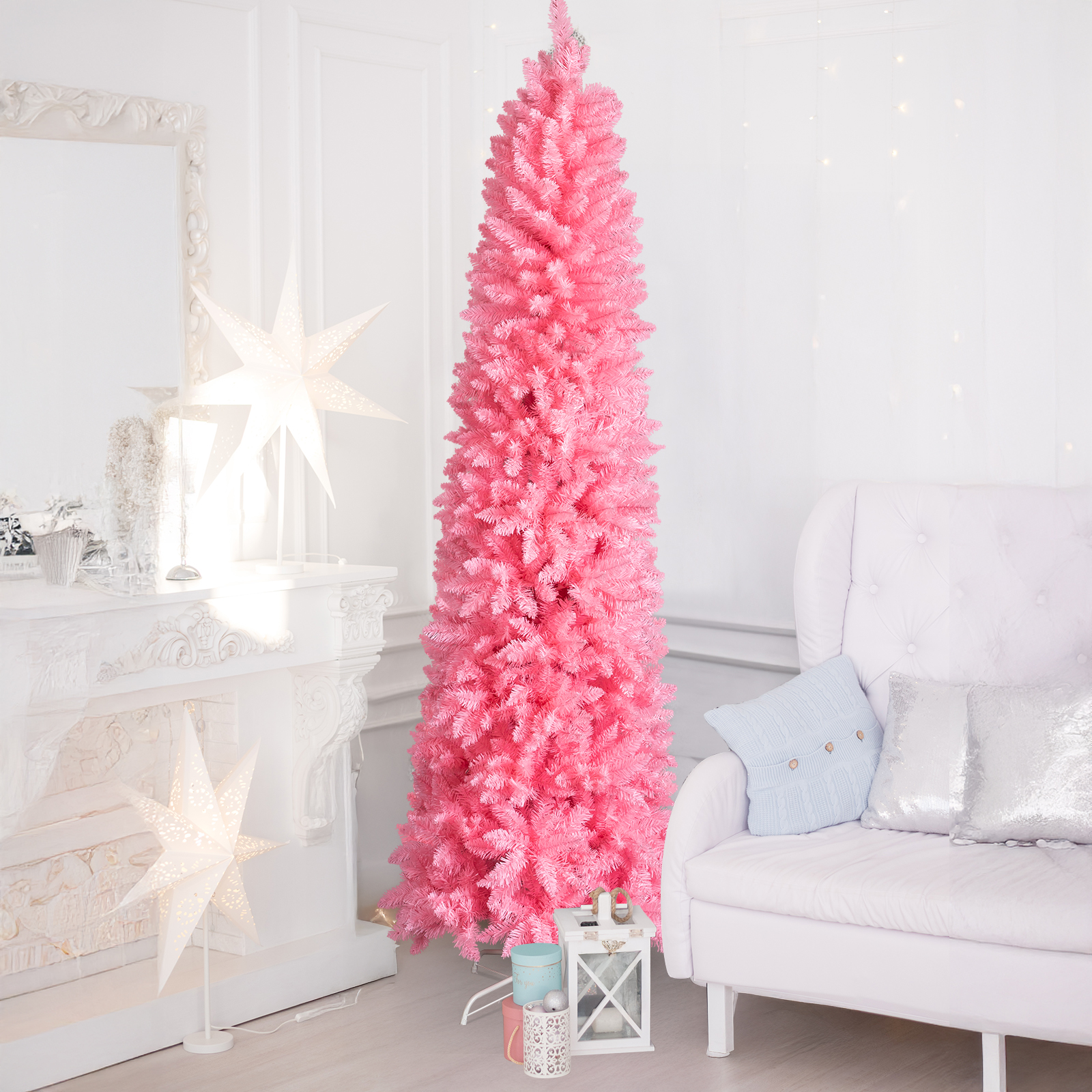 Sapin Noël artificiel 7,5 pi articulé rose, 1075 branches, non éclairé