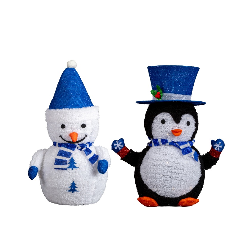 Décor Noël 2 pièces pingouin bonhomme 100 DEL blanc