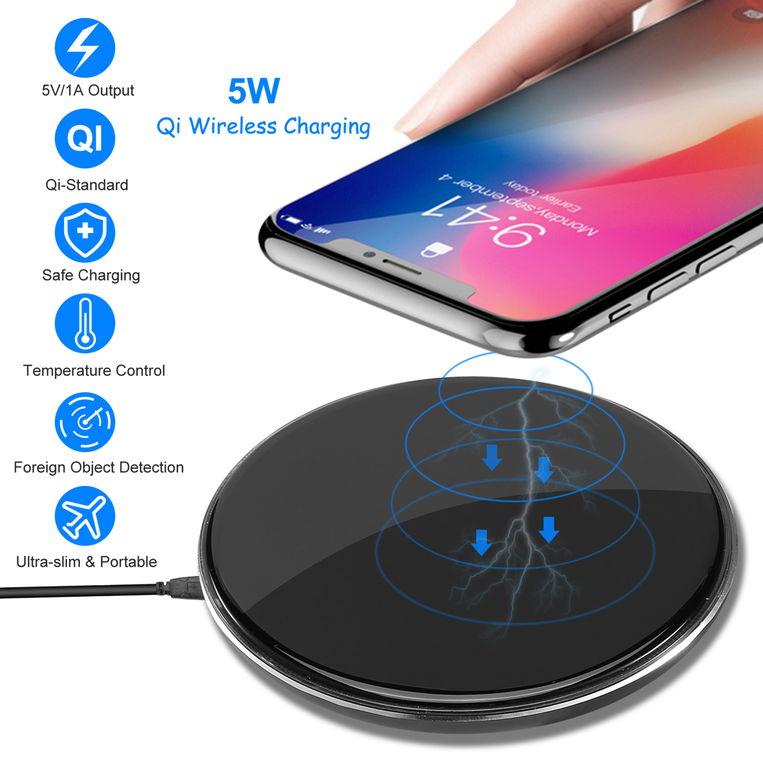Chargeur sans fil Qi 5W ultra-mince iPhone