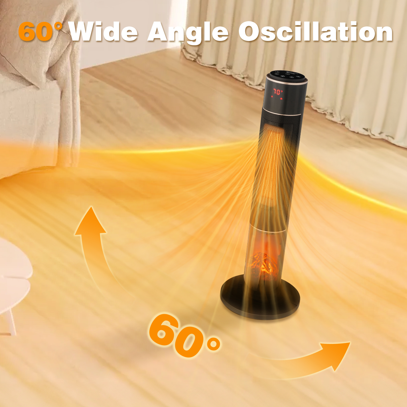 Radiateur tour 33po 1500W, oscillant, télécommande