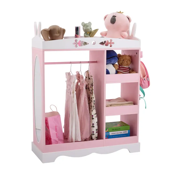 Penderie enfant rose 1 miroir 3 tablettes, oreilles