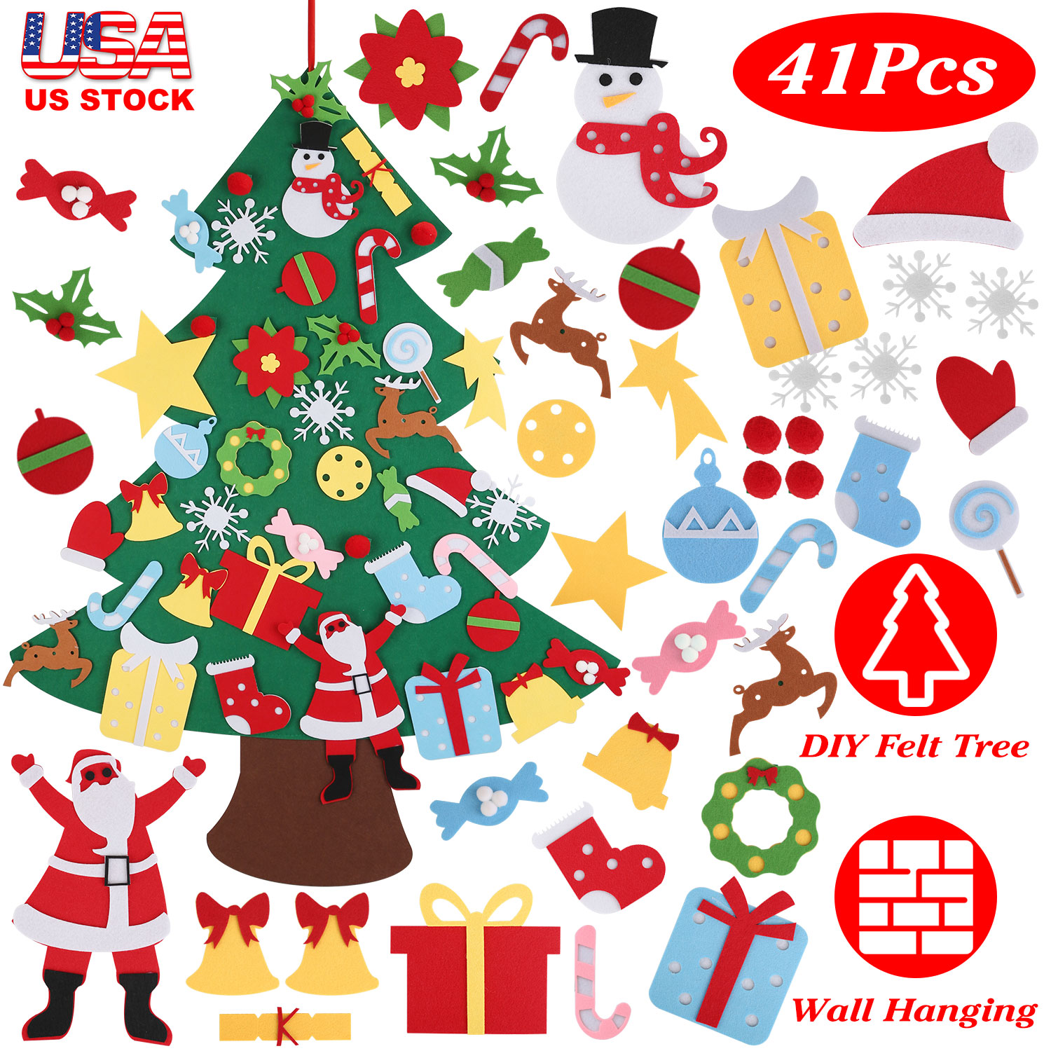 Sapin Noël feutre 41 ornements détachables enfants