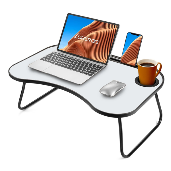 Bureau portable gris/blanc métal bois pliable