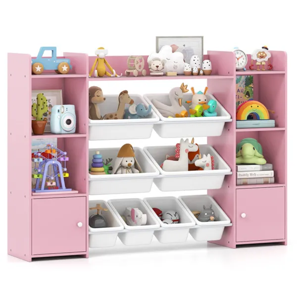 Étagère rangement enfants rose 56x12x39 po, anti-basculement