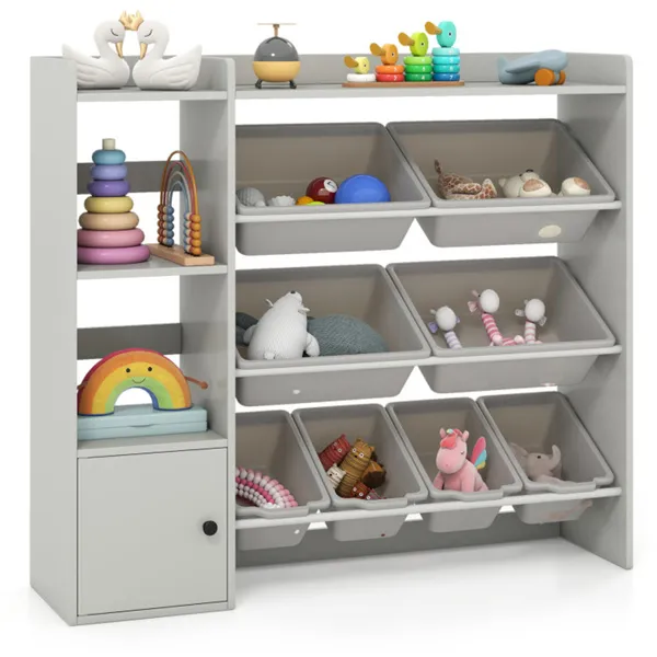 Organisateur jouets enfants gris 44x12x39,5po 8 boîtes