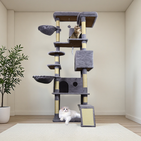 Arbre chat 84.6 po gris 11 poteaux