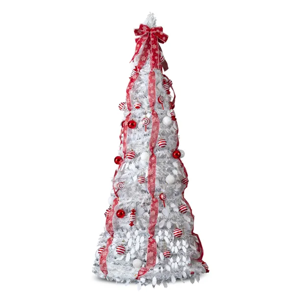 Sapin Noël 7 FT pré-illuminé 170 lumières chaudes ornements rouge