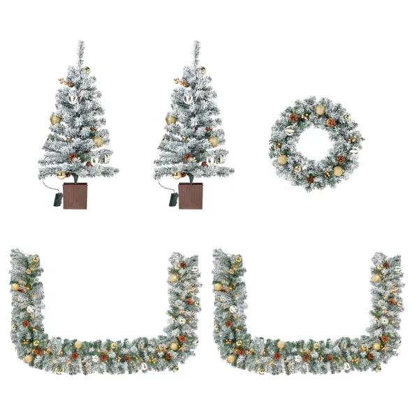 Ensemble déco Noël 4 pièces, guirlande, couronne, arbres LED