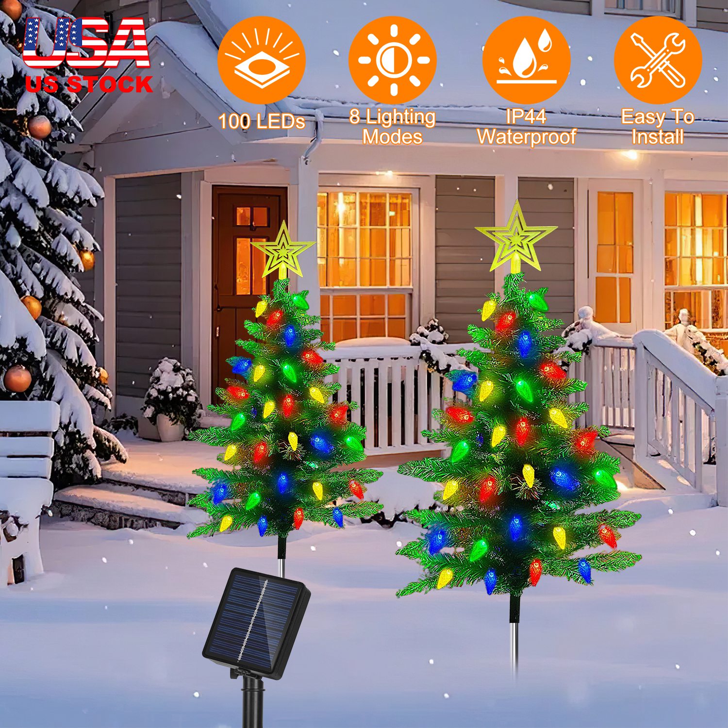 Sapin Noël solaire 37,4 po, 100 LED couleur, 8 modes, IP44