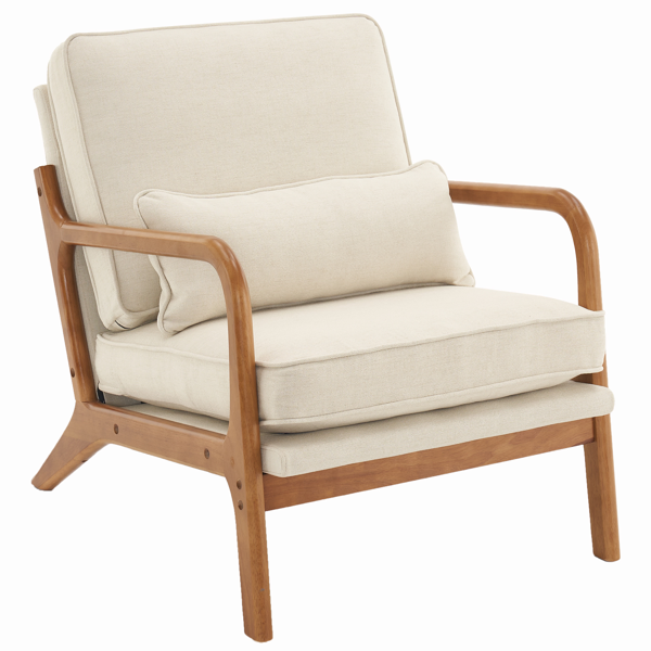Fauteuil lounge accoudoirs chêne, rembourré off-white