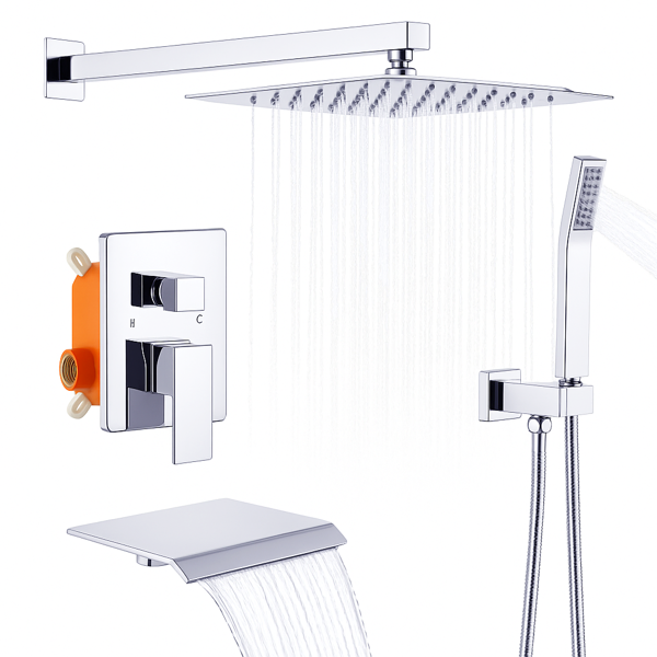 Système douche pluie chrome, tête 10 po, douchette