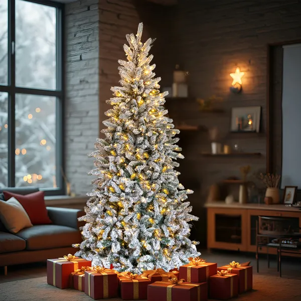 Sapin Noël artificiel 7 FT pré-illuminé 400 lumières blanc neige
