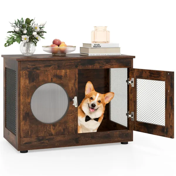 Table cage chien 2-en-1 rustique 32,5"x18,5"x23,5"