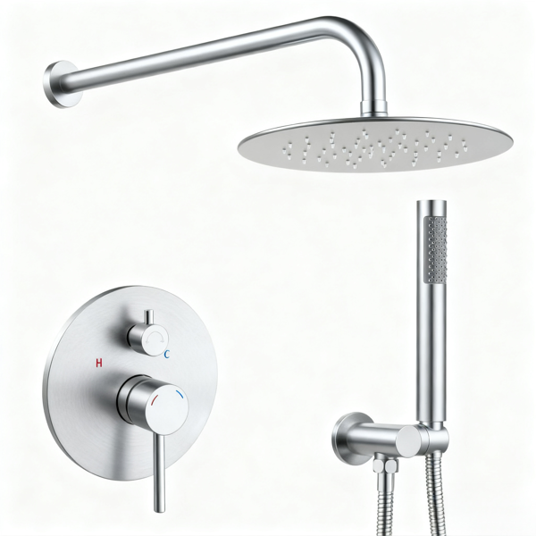 Ensemble robinet douche 10po pluie nickel