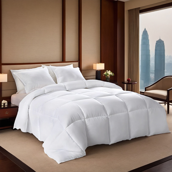Couette blanche carreaux luxe hôtel ultra-moelleuse toutes saisons