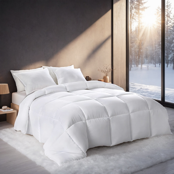 Couette blanche carreaux moelleuse hôtel luxe microfibre hiver
