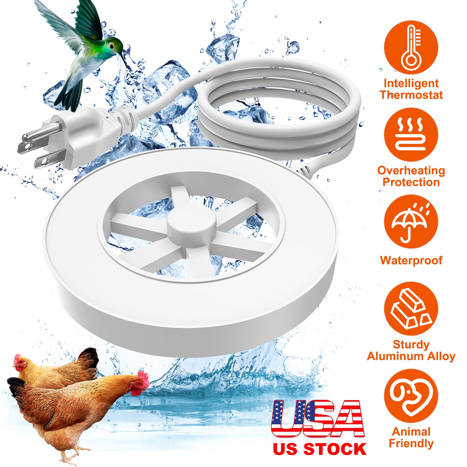 Chauffe-bain oiseau 70W hiver thermostat arrêt automatique