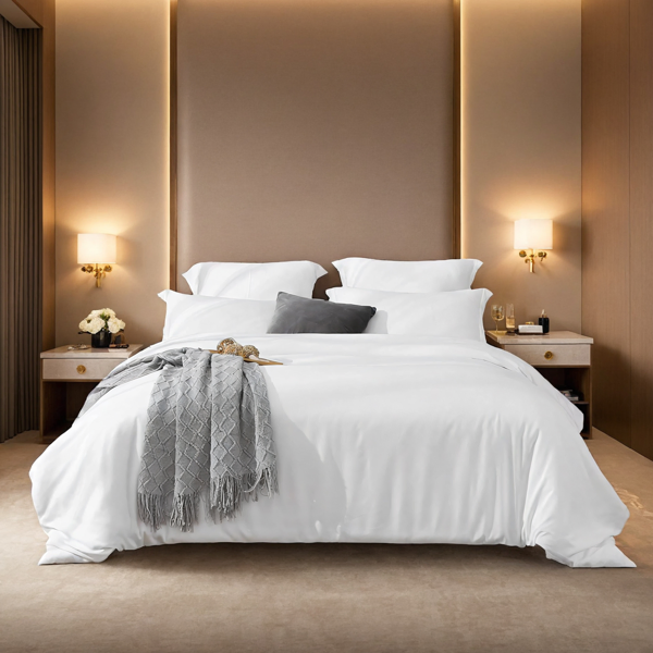 Ensemble housse couette couleur unie blanc/rose microfibre