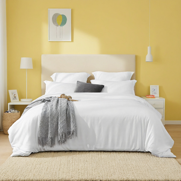 Ensemble housse couette blanc/rose 3 pcs polyester respirant