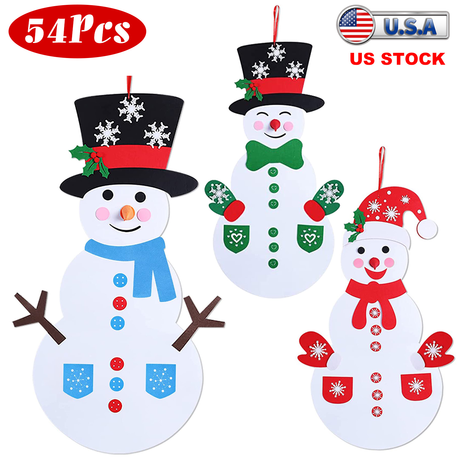 Ensemble bonhomme neige feutre DIY - Kit décorations 54 pièces