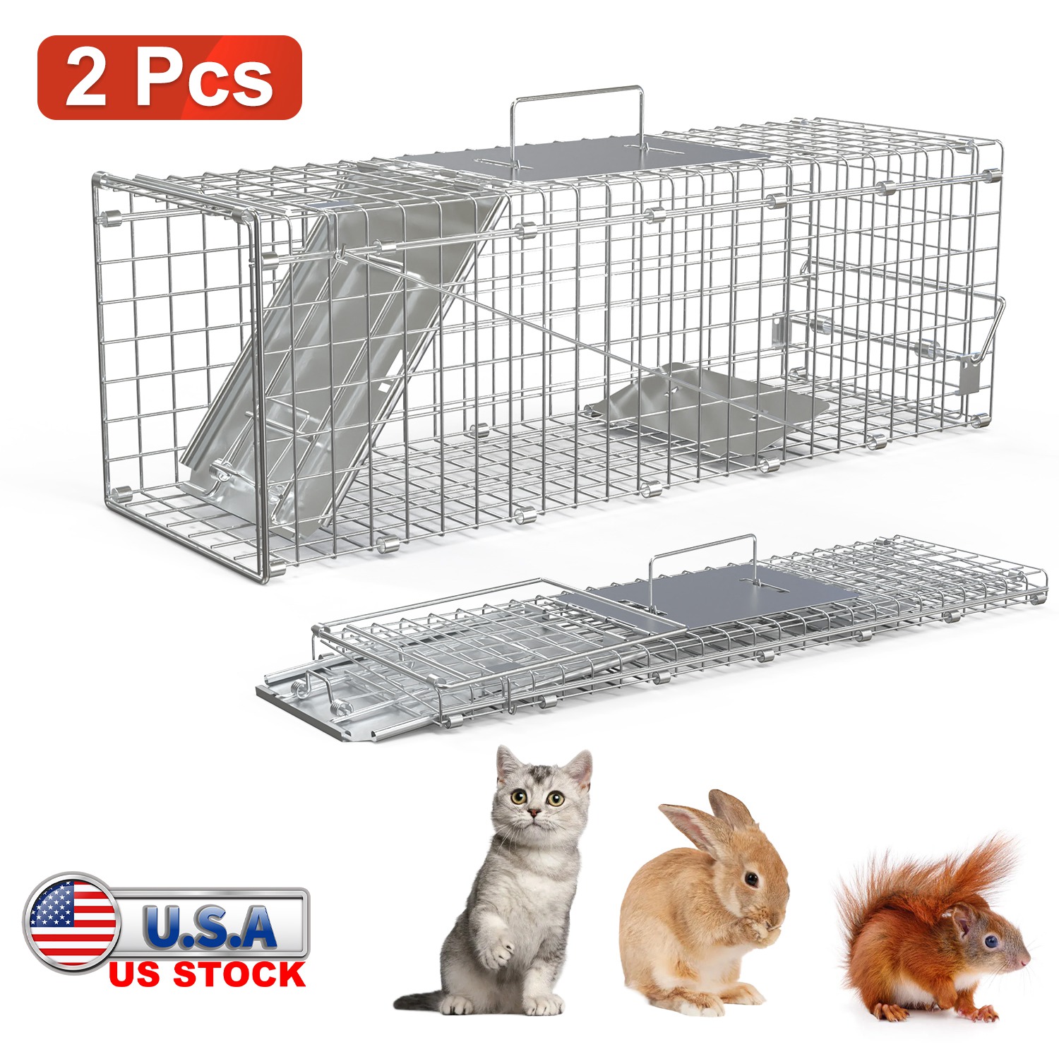 2 pièges humains pliants 24x7.48x8.27po acier galvanisé
