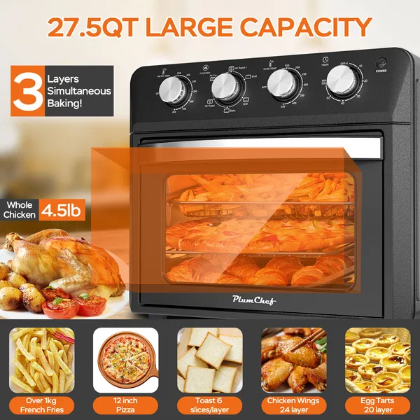 Friteuse 27,5QT 6 en 1, 1600W, convection, noir