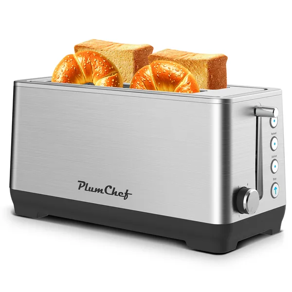 Grille-pain 4 tranches fentes larges, 6 niveaux, acier inoxydable