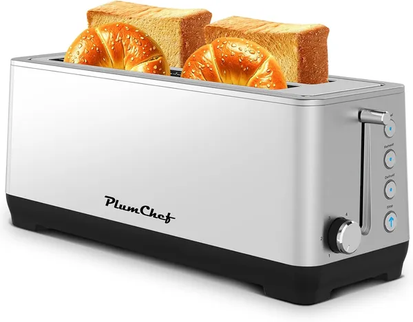 Grille-pain 4 tranches fente large 6 niveaux acier inoxydable