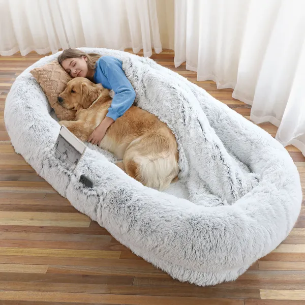 Lit chien humain grand fourrure