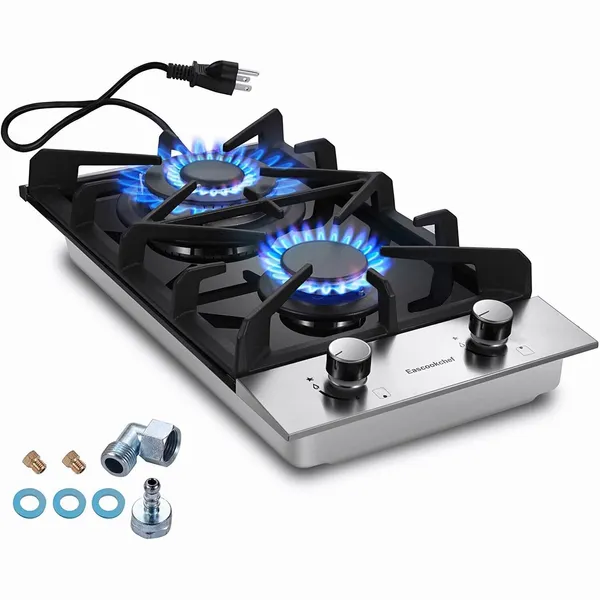 Cuisinière gaz 2 brûleurs - Verre teinté comptoir