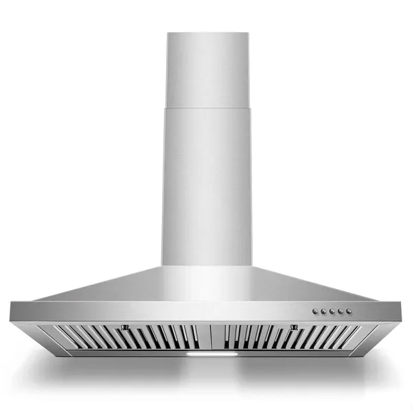 Hotte cuisine 30po murale inox 3 vitesses LED boutons, filtre baffle