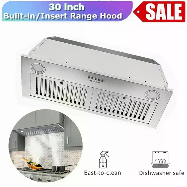 Hotte encastrée 30 po 600CFM DEL convertible acier inox