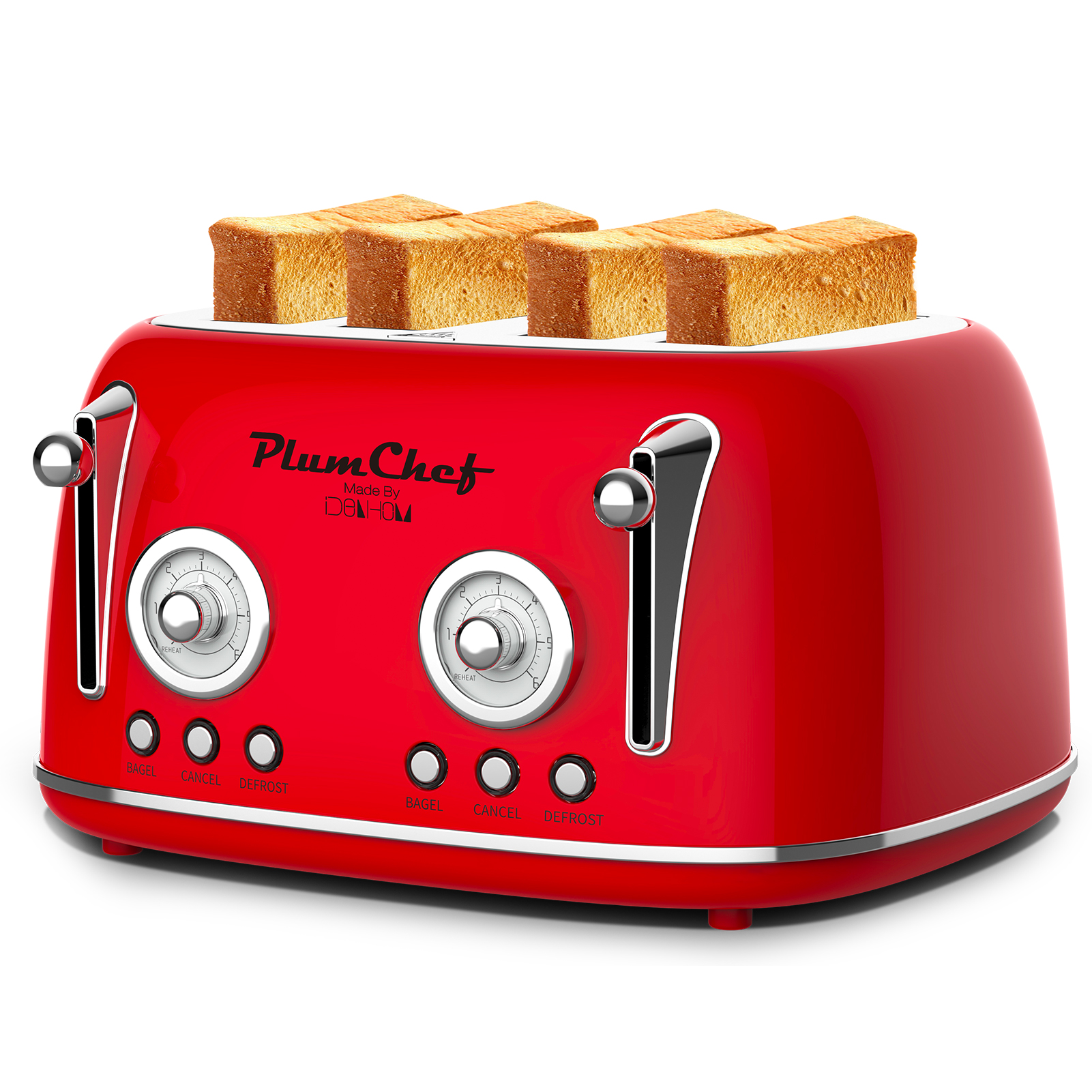 Grille-pain 4 tranches rétro rouge 1650W