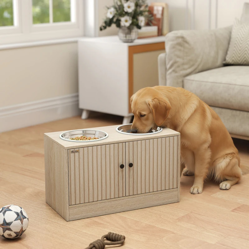 Bol surélevé pour chien avec 2 bols acier inox et tiroir