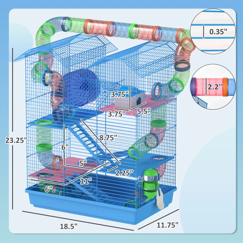 Cage hamster 5 étages 18.5po avec tubes et tunnels