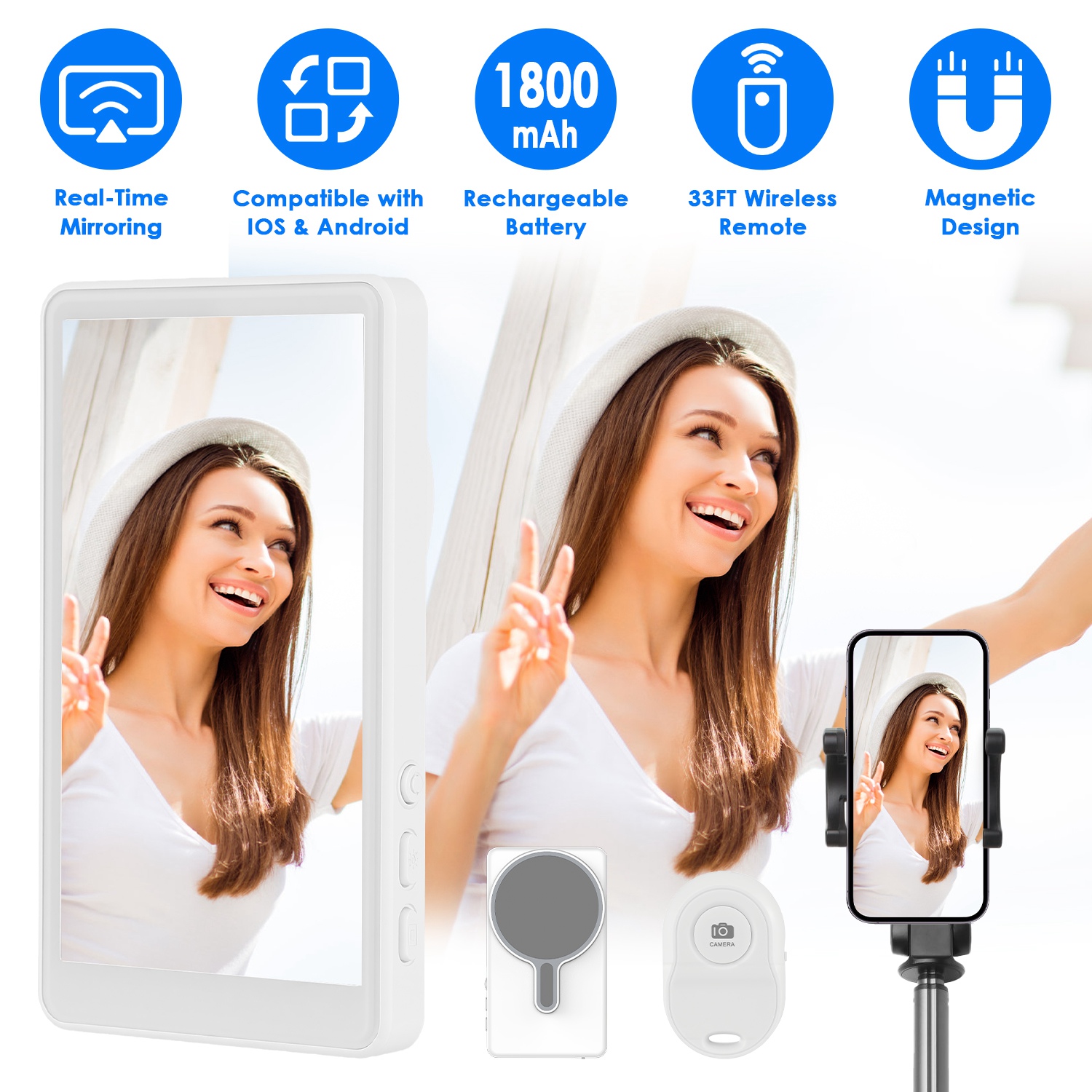 Moniteur selfie vlog magnétique caméra arrière 33pi sans fil iOS Android