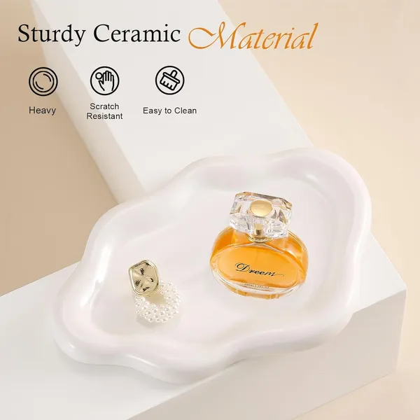 Plateau bijoux céramique nuage blanc, porte-bagues, décor chambre moyen