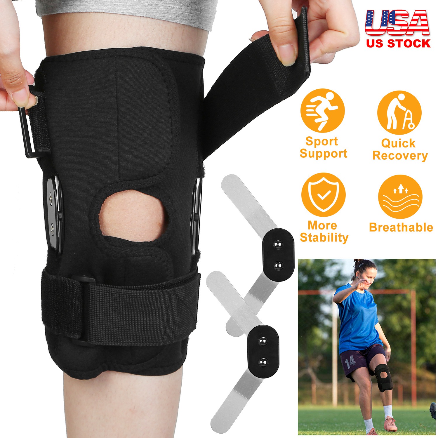 Genouillère sport compression réglable ouverture rotule