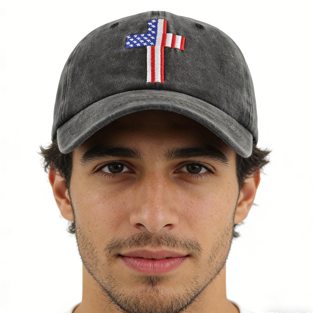 Casquette croix drapeau américain Jesus ajustable homme femme