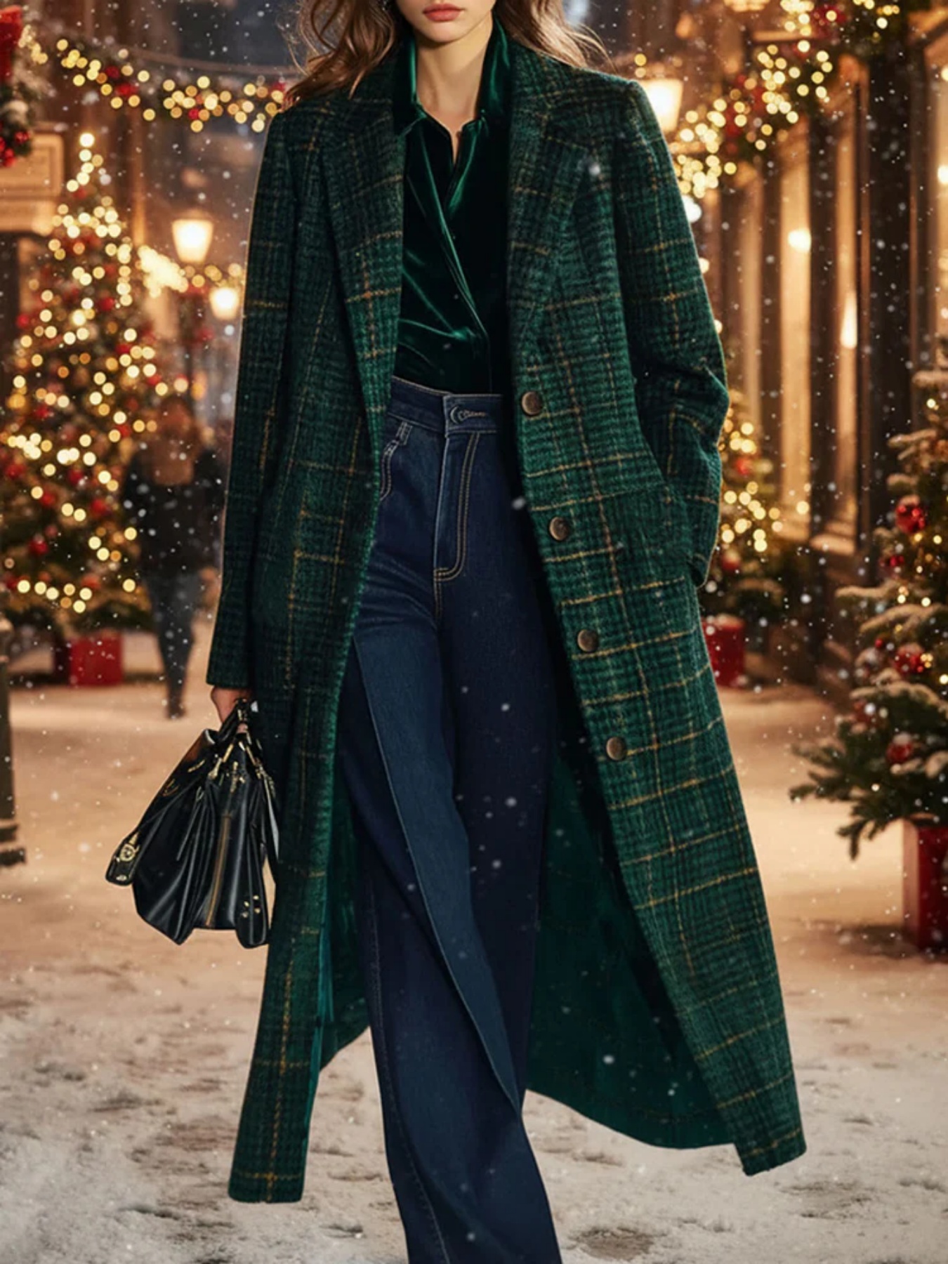 Manteau rétro carreauté mi-long