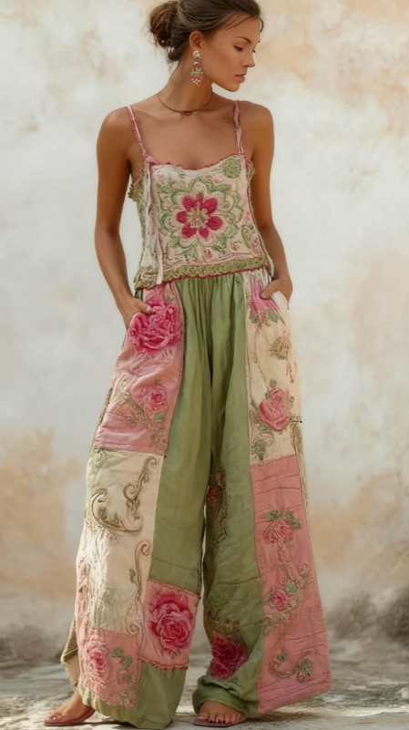 Combinaison patchwork rose bohème