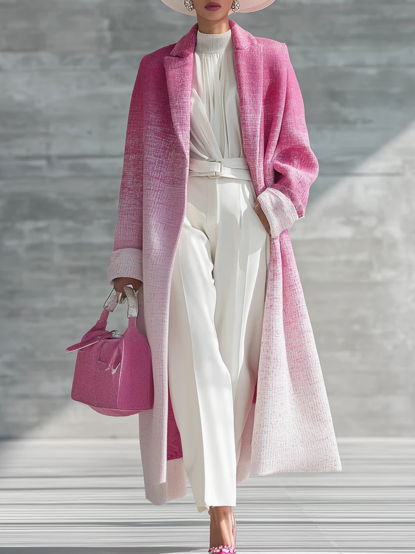 Manteau long dégradé col large femme