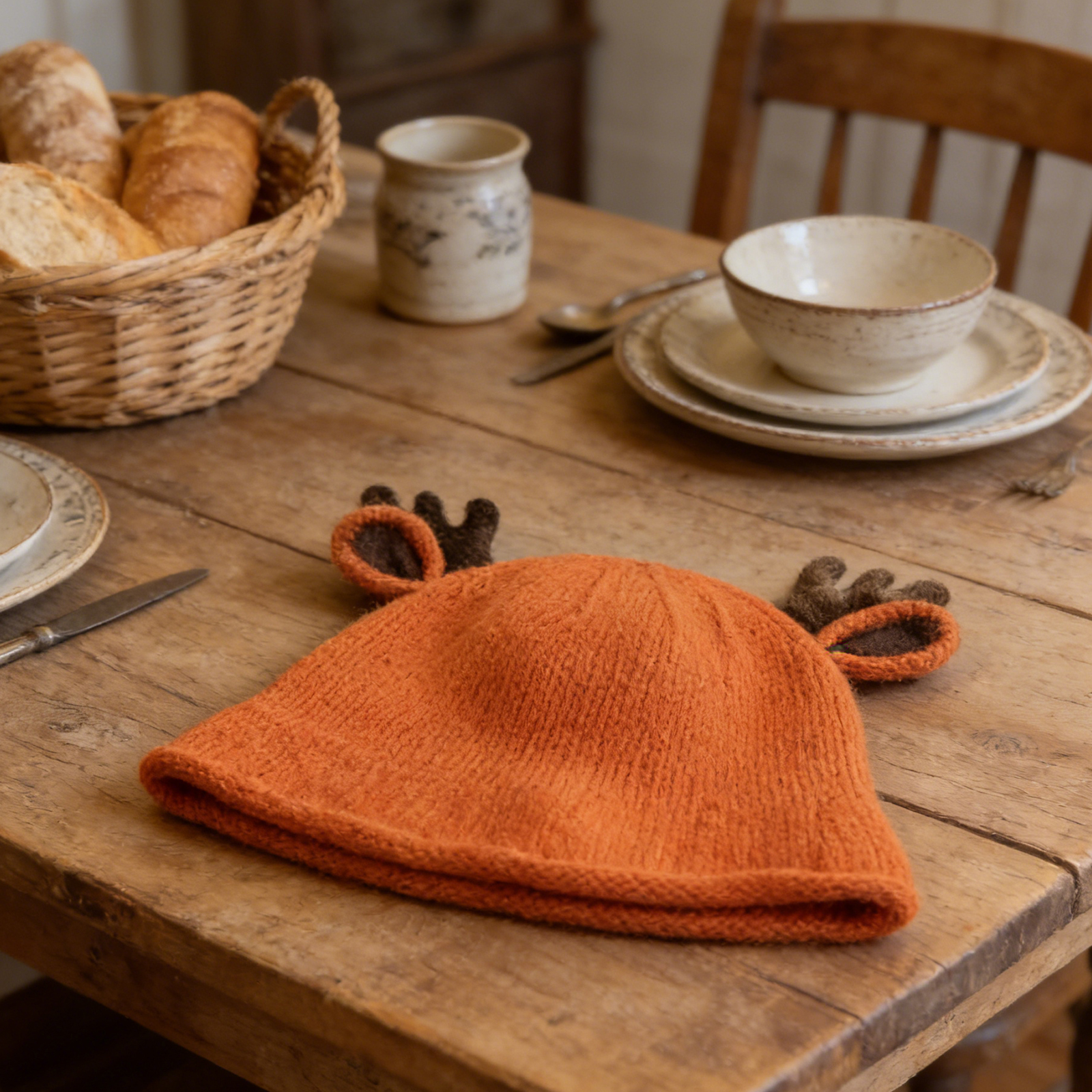 Chapeau seau enfant bois de cerf orange 4976