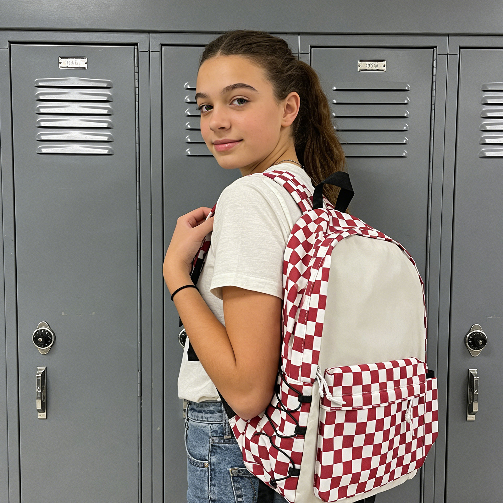 Sac à dos carreaux rouge